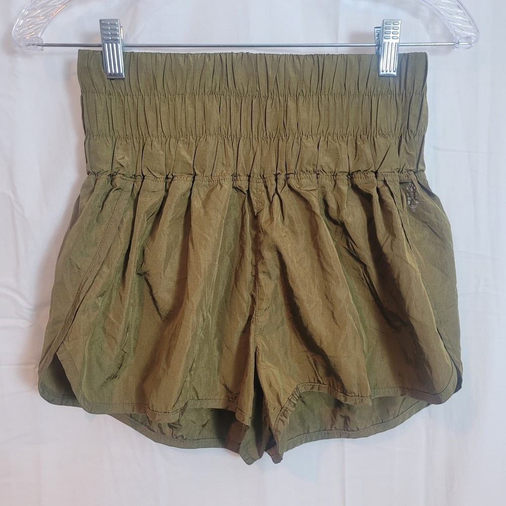 Free People Movement The Way Home Shorts Olive Green High Rise Smocked Small